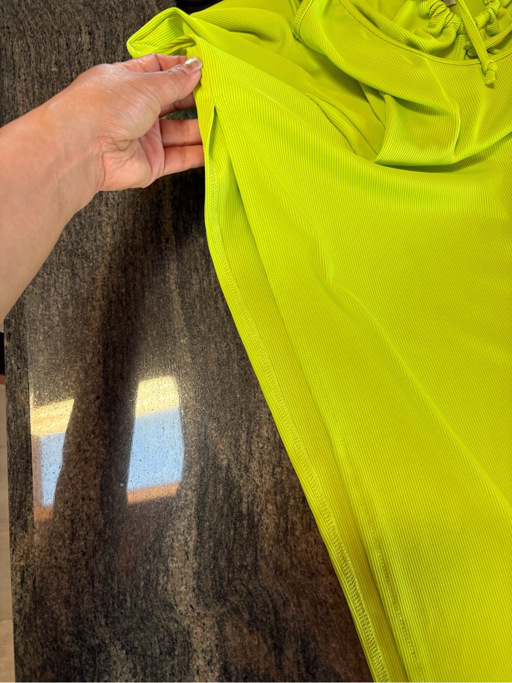 Almost Famous Neon Lime Ribbed Tank with Front Drawstring - Picture 6 of 8